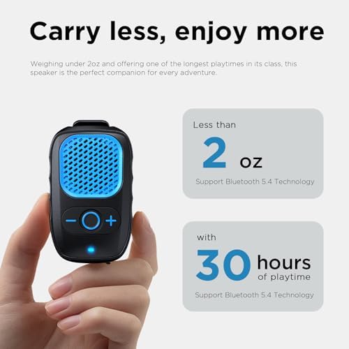 Wearable Bluetooth Speaker - 30H Working Time Clip-On Wireless Jobsite Pro Water-Resistant Portable Speaker — Built-in Mic for Hands-Free Music and Calls, Yellow (Non-Magnetic)