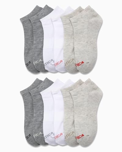 Image of Nautica Womens No Show Socks Moisture Wicking Low Cut Ankle Socks, 12 Pack | Moisture Wicking Dri-Motion Fabric, Cushioned Key Areas, Banded Arch Support, No Show Low Cut, Shoe Size 4-10