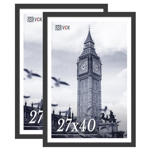 Image of VCK 27x40 Poster Frames - Black, Wide Border Solid Wood Frame, Display Pictures in Horizontal and Vertical, for Home, Office, Gallery, Woodgrain Series, Wall Hanging, 2 Pack