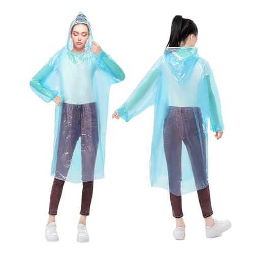 Regenponchos mit Kapuze, Regenponchos für Transparent blau, Wiederverwendbare Regenmäntel, Für Festivals, Konzert, Wandern, Damen, Herren Einheitsgröße, Blau
