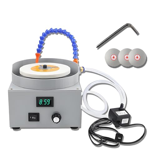 KHZKHC Lijadora De Banco Eléctrica, para Uso En Seco Y Húmedo, con Muela De 80 Granos, 3 Discos De Diamante, Velocidad De 0 a 2000 RPM, Caudal De Agua Ajustable, para Pulir Metal, Jade Y Vidrio