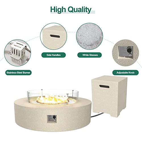 Upha 42" Patio Propane Gas Concrete Fire Pit Table, Round With Wind Guard And Fire Table Tank, 50000 Btu Auto-Ignition Fire Table, 42" L X 42" W X 13" H, Terrazzo #TOP3