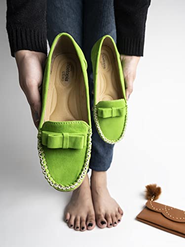 Image of Shoetopia Women & Girls Stylish Front Bow Style Green Loafers
