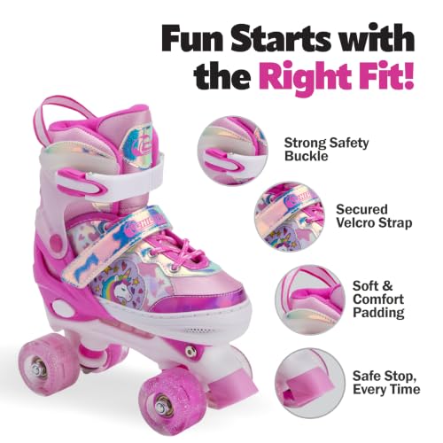 Image of Chicago Skates Glitzy Kids Roller Skates Unicorn - Adjustable Roller Skates Girls Boys, Light-Up Wheels, Durable Beginner Quad Skates, Front Stopper, Comfortable, Smooth Rolling, Indoor Outdoor,Age 3+