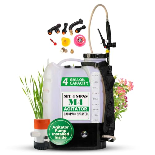 Backpack Sprayer - MY4SONS Silver M4 4-Gallon Cordless Battery Powered with Built-in Agitator - Liquid Sprayer Backpack - Heavy Duty Electric Spray for Lawn, Garden, Chemical, Fertilizers & More