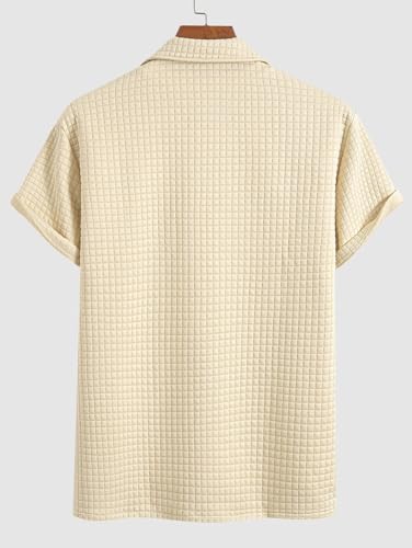 Image of Men's Casual Dual Pockets Design Camp Collar Short Sleeves Shirt Or Drawstring Shorts -Co-ord Available(Shirt Light Coffee /L)