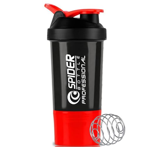 Image of Zyro Spider Gym Shaker Bottle, Shakers for Protein Shake 500 Ml with 1 Storage Compartment Gym protein shaker for workout (Pack of 1,Red)