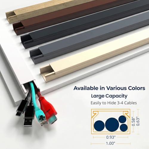 Image of Cord Hider for Wall Mounted TV - Fits 3-4 Cables, 110in Paintable Cable Concealer Kit, Self-Adhesive Wire Cover Channel, Cable Raceway Wire Hider for Power Cords, 7X L15.7in X W1.00in X H0.63in, White