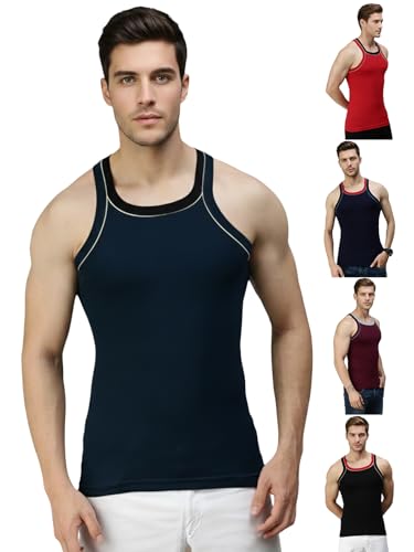 Image of Lux Cozi Men's Cotton Regular Fit Vest (Pack of 5) (Color & Prints May Vary)