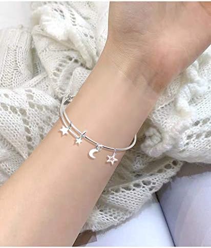 100 Pcs Women Jewelry Making, 50 PCS Expandable Bangle Adjustable Silver Wire Bracelets, 50 PCS Silver Jewelry Charms DIY Jewelry Lots Bracelet for Charms