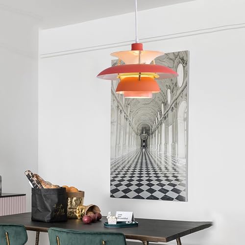 Lustre suspension moderne rouge 50cm avec hauteur réglable et douille E27 pour cuisine