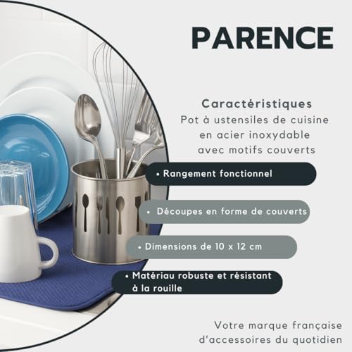 PARENCE. - Pot de cuisine en acier inoxydable avec motifs de couverts – 10 x 12 cm – Rangement élégant pour vos accessoires de cuisine} – vue 6