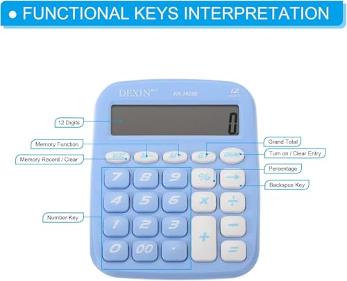 Image of Calculator, 12 Digit Big Buttons Easy to Press Office Calculator for Desk, Large Display Adding Machine (Blue)