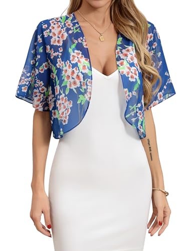 Image of Missufe Women's Short Sleeve Summer Cropped Shrugs Sheer Lightweight Chiffon Bolero Cardigans