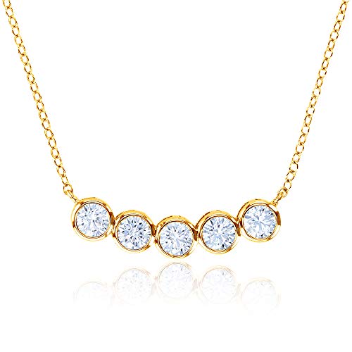 14K Gold Plated 925 Sterling Silver Cubic Zirconia Bezel Set Bar Necklaces For Women | 4mm Cubic Zirconia Simulated Diamond | 925 Sterling Silver 18