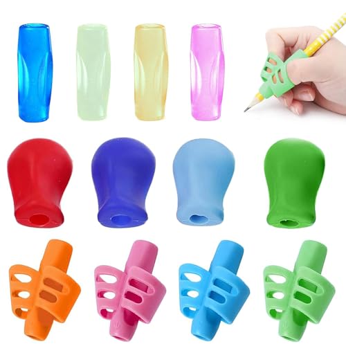 RHZXD 12 Stück Stifthalter Kinder Hilfe Schreibhilfe für Stift Kinder Schreibhilfe Stifthaltung Schreiben Haltungskorrektur Werkzeug für Bleistifte