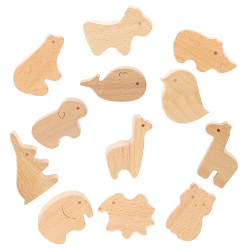 OSALADI 12pcs Wooden Animal Drawer Pulls Wild Animal Cabinet Knobs Natural Wood Dresser Knobs Animal-Shaped Nursery Drawer Pulls for Kids Room