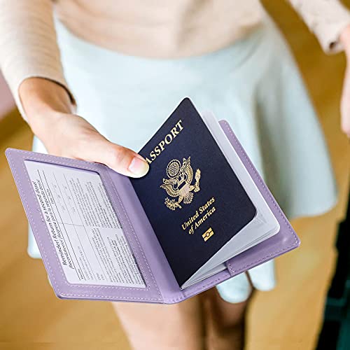 Labato Passport Holder Passport And Vaccine Card Holder Combo, Waterproof Passport Holder With Vaccine Card Slot Travel Essentials Pu Leather Passport Cover For Women Men, Purple #TOP1