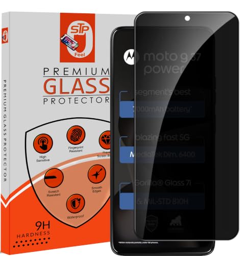 Image of STP FEEL Premium Grade Privacy Tempered Glass Screen Protector For Motorola G37 Power 5G / Moto G37 Power 5G (6.67 Inch, Pack of 1) Full Edge to Edge Coverage Anti-Spy /Anti-Peeping 9H Hardness