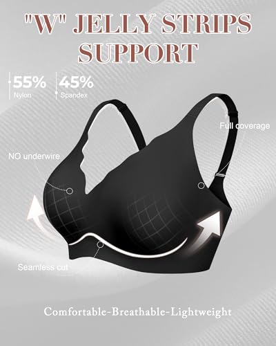 HORISUN Ohne Bügel BH für Damen, Nahtloser Bequemer V-Ausschnitt Vollständiger Bralette für Große Brüste mit Unterstützung Kein Bügel kabelloser Komfort Tshirt BHS (Schwarz 2XL)