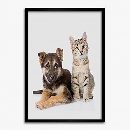Cadre en Bois Moderne 50x70 cm Tulup avec Illustration Élégante de Chien et Chat