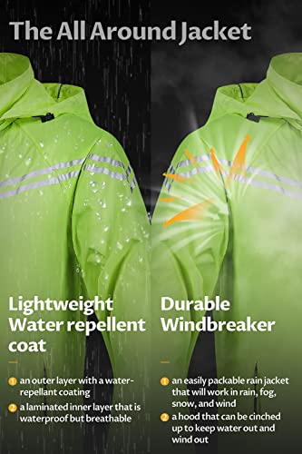 Image of CREATMO US Men's Packable Waterproof Running Rain Coats Reflective Cycling Jacket Windbreaker With Removable Hood