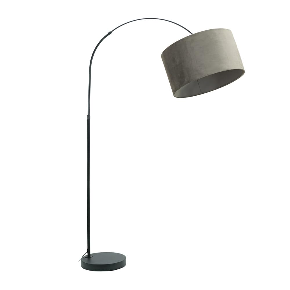 ValueLights | Black Metal Arched Stem Curved Arm Floor Lamp with Grey Velvet Shade for Living Room Lounge | Floor Lamps, Home Décor & Improvement Essential