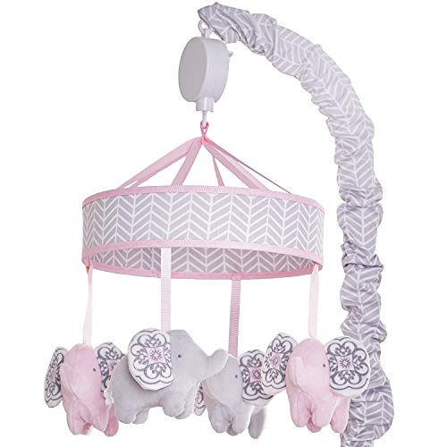 Image of Wendy Bellissimo Baby Mobile Crib Mobile Musical Mobile - Elephant Mobile from The Elodie Collection in Pink and Grey