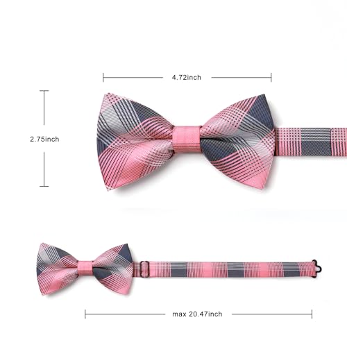 Image of HISDERN Mens Plaid Bow Tie Set Pocket Square and Cufflinks Bowtie | Pretied Bowties Design for Easy Wear,Check Pattern,Matching Handkerchief Cuff Link,3PCS Set Wedding Formal Party Groom Prom