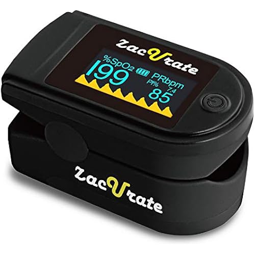 Zacurate 500 Series Fingertip Pulse Oximeter Blood Oxygen Saturation Monitor with Silicon Cover, Batteries and Lanyard (Mystic Black - OLED)