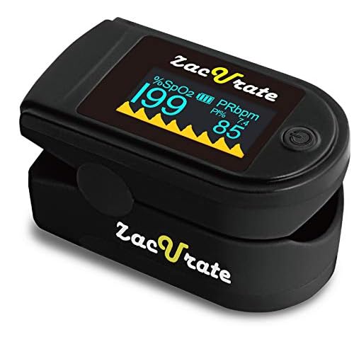 Zacurate 500 Series Fingertip Pulse Oximeter Blood Oxygen Saturation Monitor with Silicon Cover, Batteries and Lanyard (Mystic Black - OLED)