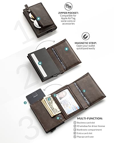 Image of VULKIT Pop up Wallet Minimalist Cash Wallets RFID Blocking Leather Smart Credit Card Holder with Magnetic Closure for Men