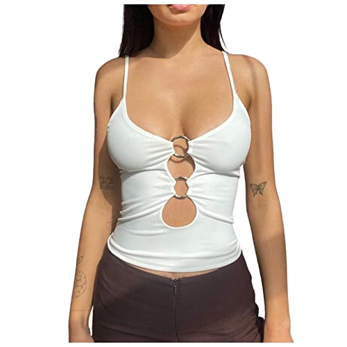 YUMIJUAN Débardeur Femmes Col V Ajourée Pas Cher À La Mode Crop Top Corset Chic Et Élégant Été Vacances Décontracté Slim Gilet À Bretelles Pas Cher À La Mode Cover