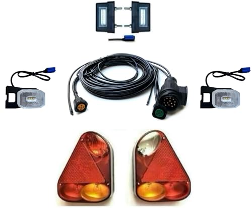 MelTruck Kit d’éclairage remorque 13 broches avec 2 feux arrière, 4 éclairages de plaque LED, câble, 12V/24V, E9, avec ou sans protection