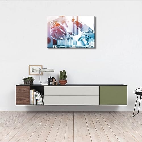 Image of 1 Panels Framed Wall Art Scientist and Test Tubes Laboratory Concept Paintings for Wall Decorations Clinical Laboratory Wall Pictures Art Prints Giclee Gallery-Wrapped Posters and Prints (12 inch Wx18 H)