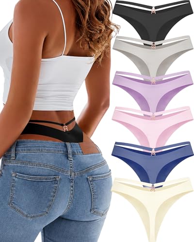 READY TO LOVE Womens Underwear Seamless Thongs 6 Pack No Show Thong Breathable Invisibles Hollow Out Sexy Panties Underwear X-Small