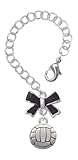 Silvertone Volleyball or Water Polo Ball - Black Bow Charm Accessory for Tumblers and Thermal Cups