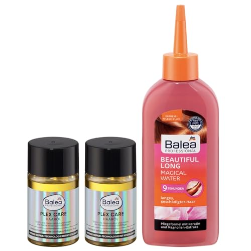 Balea Professional 3er-Set Haarpflege: 2 x Haaröl PLEX CARE für widerstandsfähigeres Haar (2 x 50 ml) + Sofortpflege BEAUTIFUL LONG MAGICAL WATER für geschmeidig glänzendes Haar (200 ml), 300 ml