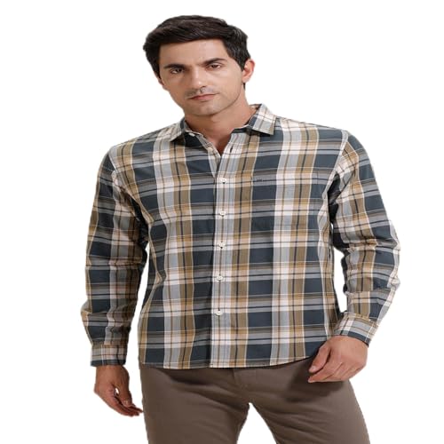 Image of BASICS 100% Cotton Checked Shirt for Men | Slim Fit | Everyday Smart Casual Wear | Full Sleeve