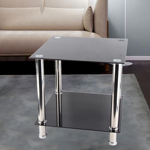 Aramox Table d'appoint en Verre Noir avec Pieds Chromés, Table Basse Moderne pour Petits Salons, carré de 17,72 Pouces