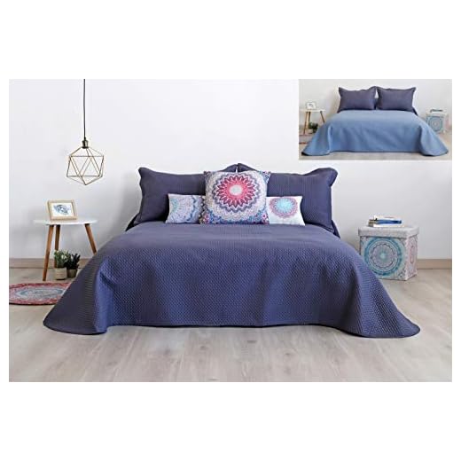 Secaneta Stilia, Colcha Bouti Reversible Bicolor Ultrasonic Efecto 3D Para Primavera Verano, (Cobalto/Azúl, 235X270 Cm/Cama 135), Azul, 235 X 270 Cm