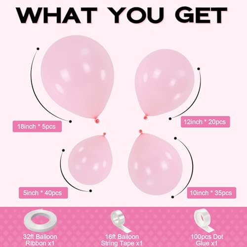 Image of Light Pink Balloons Arch Baby Pale Pink Balloons Garland 103pcs Pastel Balloon Different Sizes Helium Latex Round Balloon Boho Girls Birthday Party Decoration Bridal Baby Shower Wedding