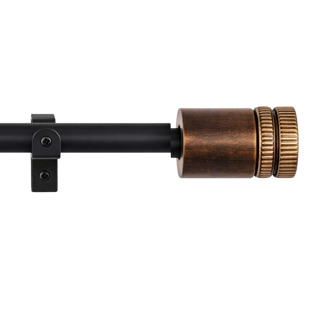 The Decor Mart 28"-48" Adjustable Curtain Rod for Door & Windows with Brackets Set Curtains Hanging Extendable Iron Metal Pipe Holder with Rustic Drum Wooden Finial