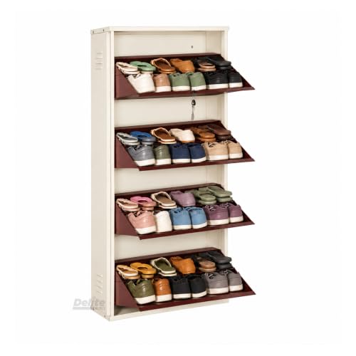 Image of DELITE KOM AIRO 24 inch 8 Shelf Double Decker Metal Shoe Rack Wall Mount for Home with Lock | Air-Vent Panels Keep Shoes Odour-Free | 24 Shoes /40 Slippers | 1Yr Warranty | 54x24x8 Ivory Coffee | DIY