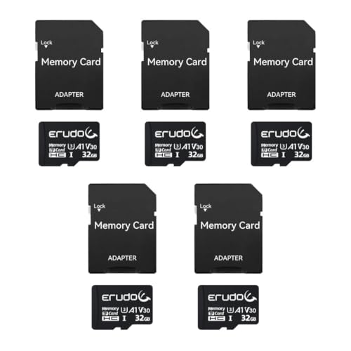 ERUDO マイクロSDカード 32 GB 5枚セット SDアダプタ付き ミニ用収納ケース付き MicroSD デジカメ ドラレコ メモリーカード