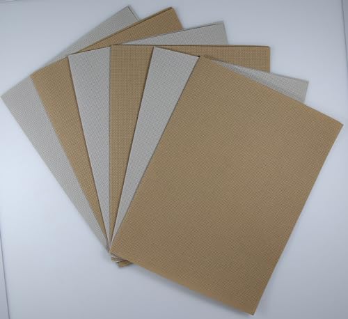 Image of KCS 6 pc of 12 inch x 18 inch(30cmx45cm) 14CT Counted Cotton Aida Cloth Cross Stitch Fabric (Pearl Grey+Khaki)