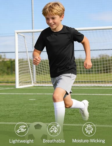 Image of Somaibo Boys Compression Shirt Athletic Football Short Sleeve for Kids | Youth Basketball Baseball Undershirts Quick Dry Sports Base Layer T-Shirt