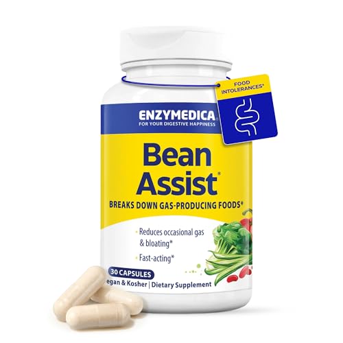 Enzymedica BeanAssist - Digestive Enzyme Supplement for Women & Men Alpha Galactosidase Enzyme for Digestion & Gut Health Support Helps Reduce Gas & Bloating Fast-Acting Vegan - 30 Caps