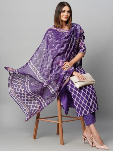 Image of ANNI DESIGNER Women's Cotton Blend Kurta with Pant & Dupatta
