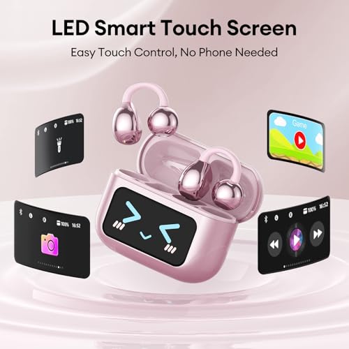 Image of PAXA Stylish Open Ear Clip On Earbuds with Removable Butterfly Earring, Clip On Headphones with LCD Touch Screen, Fashionables Open Ear Headphones for Women, Butterfly Earring Rose Gold Earbuds
